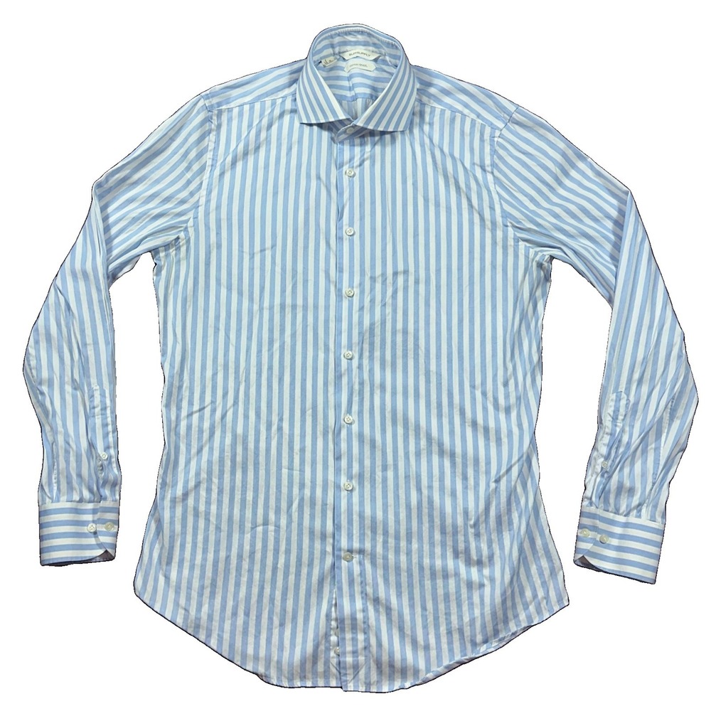 Suitsupply Shirt Size 42/16.5 Blue Striped Long Sleeve Button Up Extra Slim Fit - Picture 2 of 9